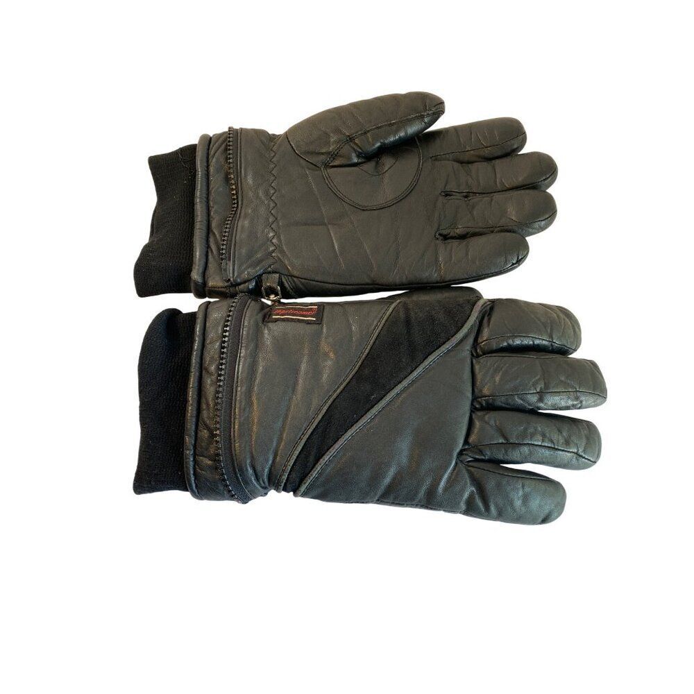 Men Black Leather & Suede Insulated Winter Gloves with Zippered Cuffs Size L By